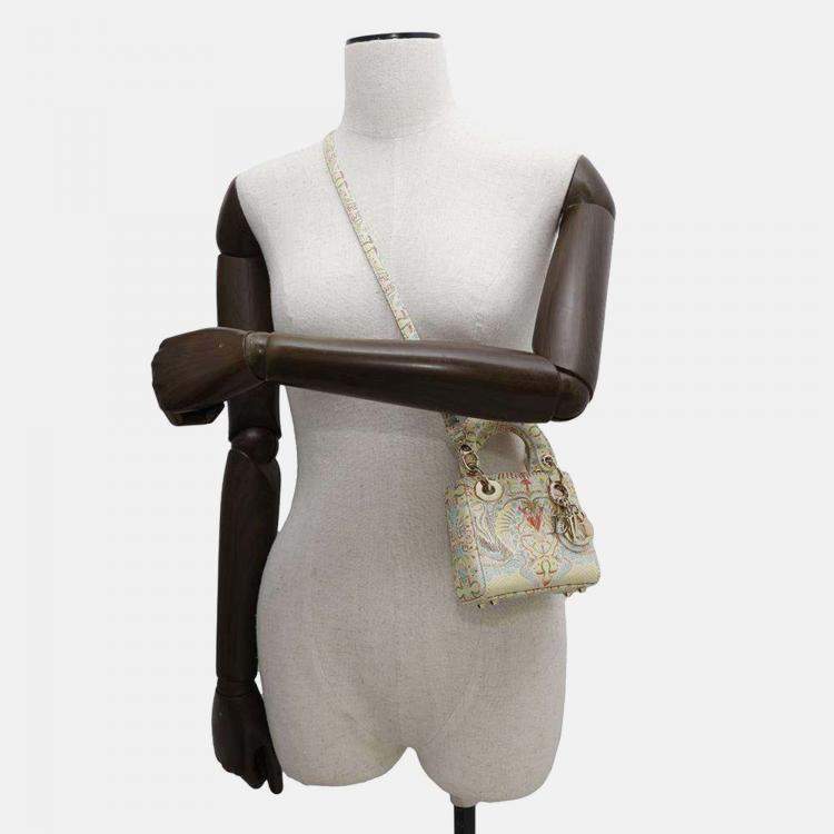 Pre Owned Dior Lady Dior Micro Multicolor Leather Top Handle Bag