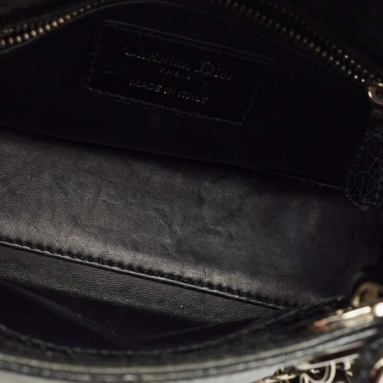 Pre Owned Dior Black Crackled Leather Mini Jeweled Swan Lady Dior Tote