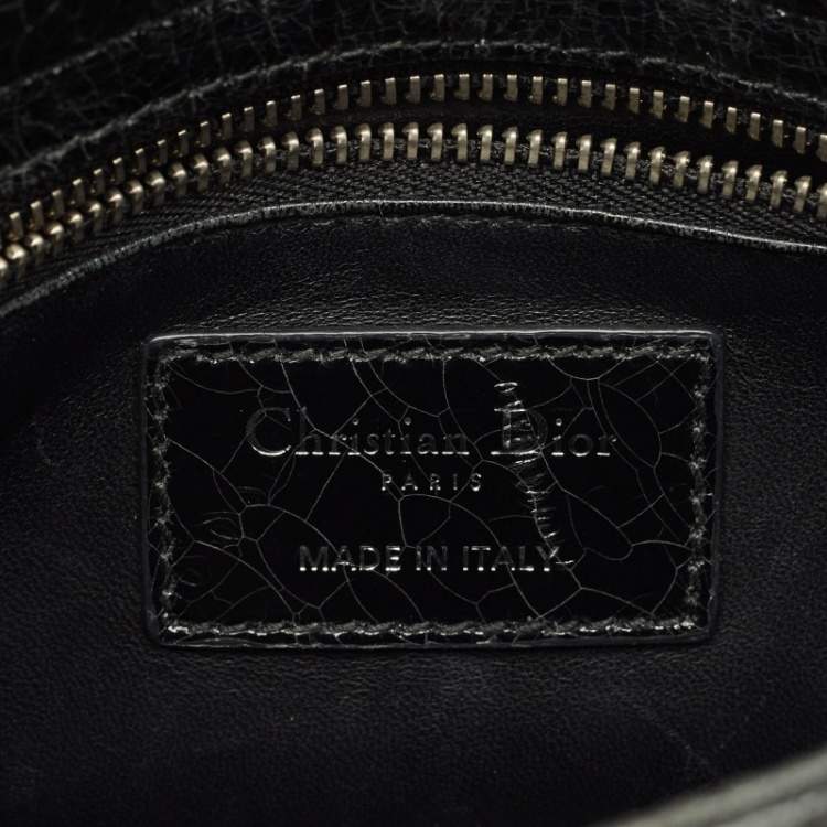 Pre Owned Dior Black Crackled Leather Mini Jeweled Swan Lady Dior Tote