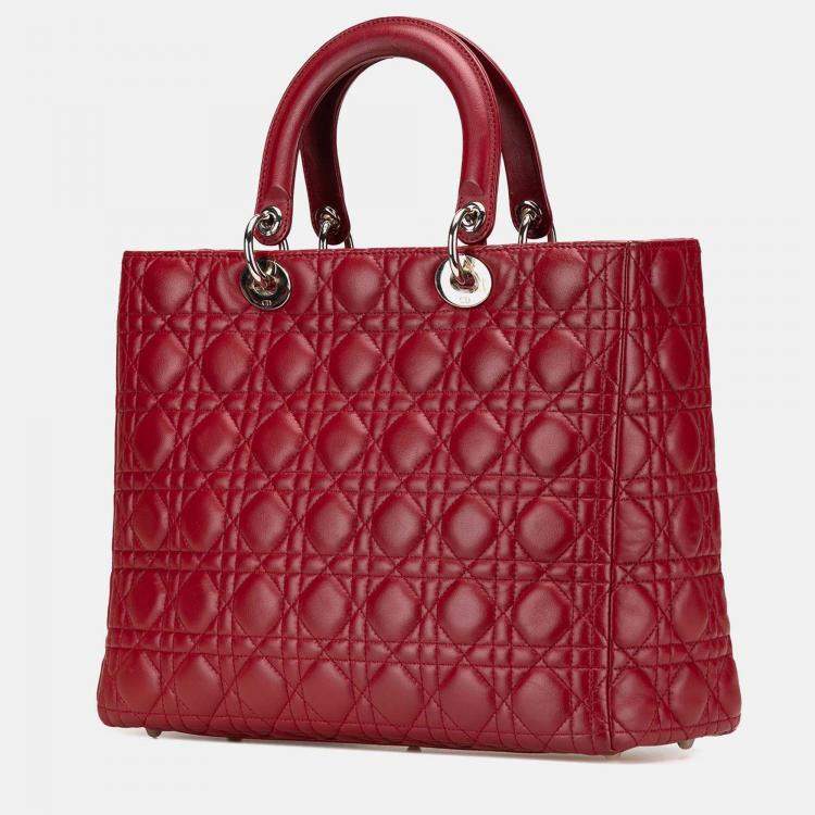 Pre Owned Dior Red Large Lambskin Cannage Lady Dior