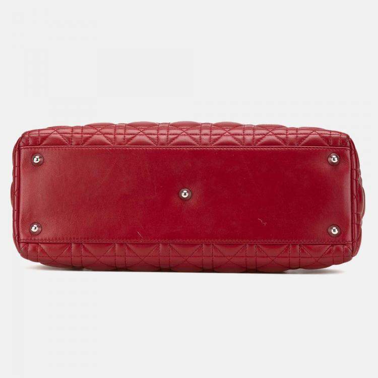 Pre Owned Dior Red Large Lambskin Cannage Lady Dior