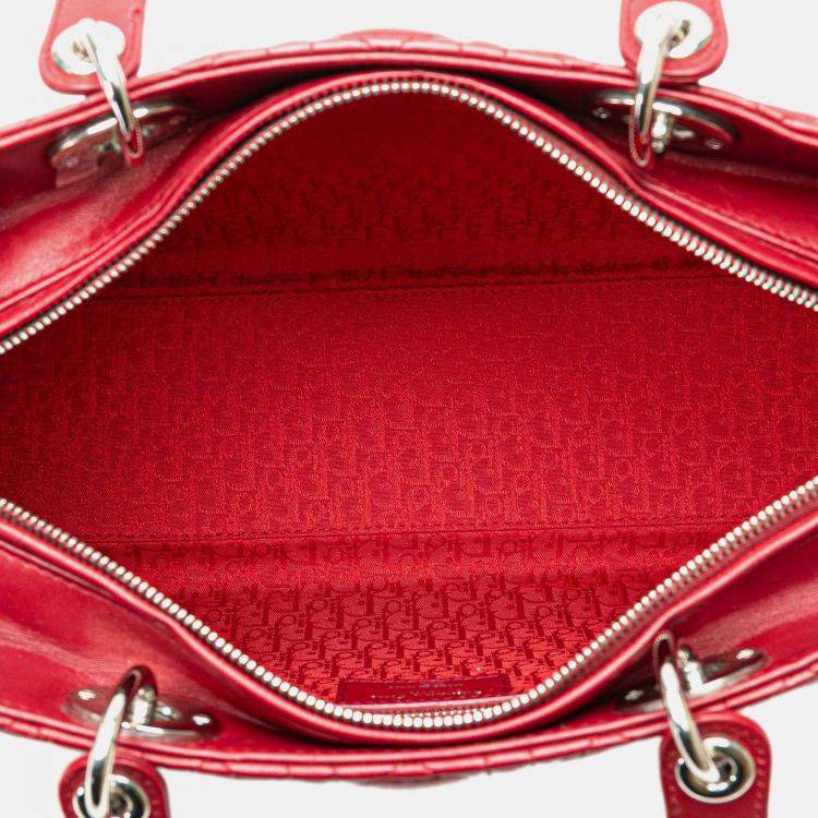Pre Owned Dior Red Large Lambskin Cannage Lady Dior