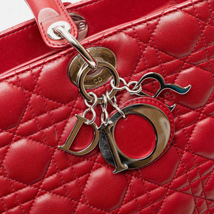 Pre Owned Dior Red Large Lambskin Cannage Lady Dior