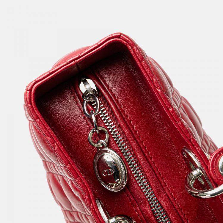 Pre Owned Dior Red Large Lambskin Cannage Lady Dior
