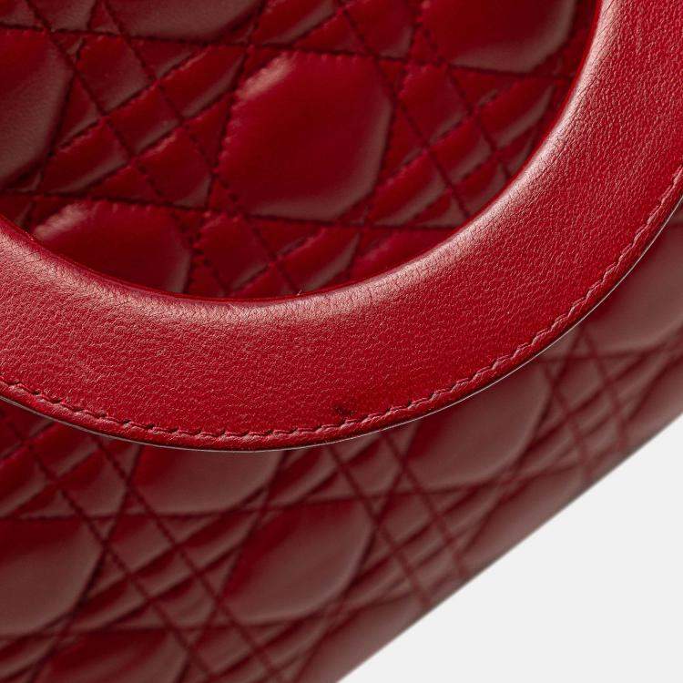 Pre Owned Dior Red Large Lambskin Cannage Lady Dior