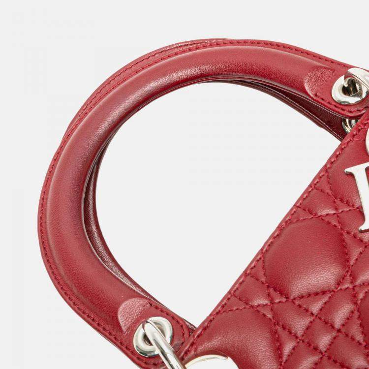 Pre Owned Dior Red Large Lambskin Cannage Lady Dior