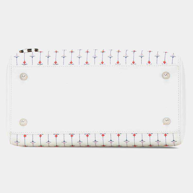 Pre Owned Dior White Medium Calfskin Embroidered Flower Lady Dior