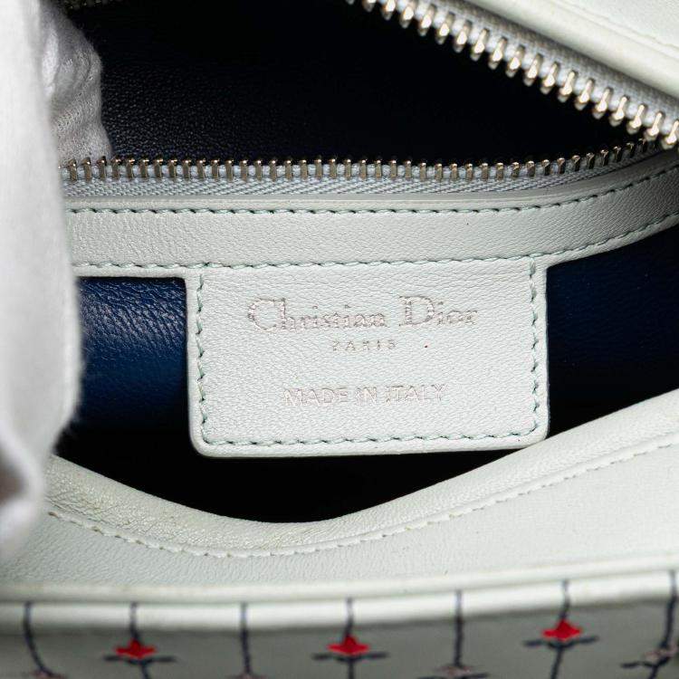 Pre Owned Dior White Medium Calfskin Embroidered Flower Lady Dior