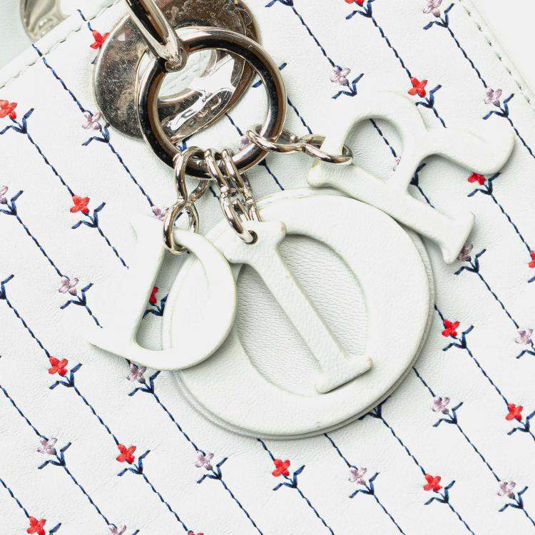 Pre Owned Dior White Medium Calfskin Embroidered Flower Lady Dior