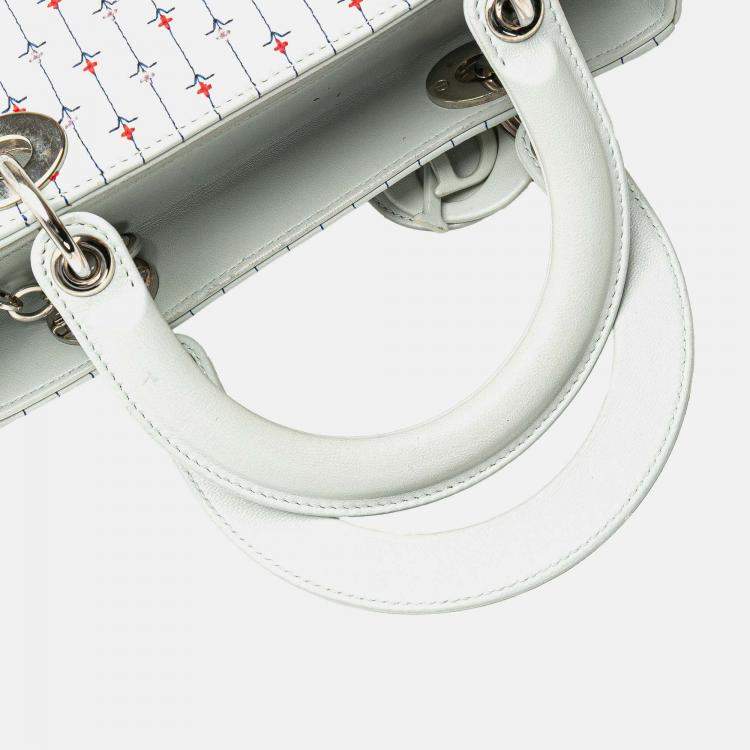 Pre Owned Dior White Medium Calfskin Embroidered Flower Lady Dior