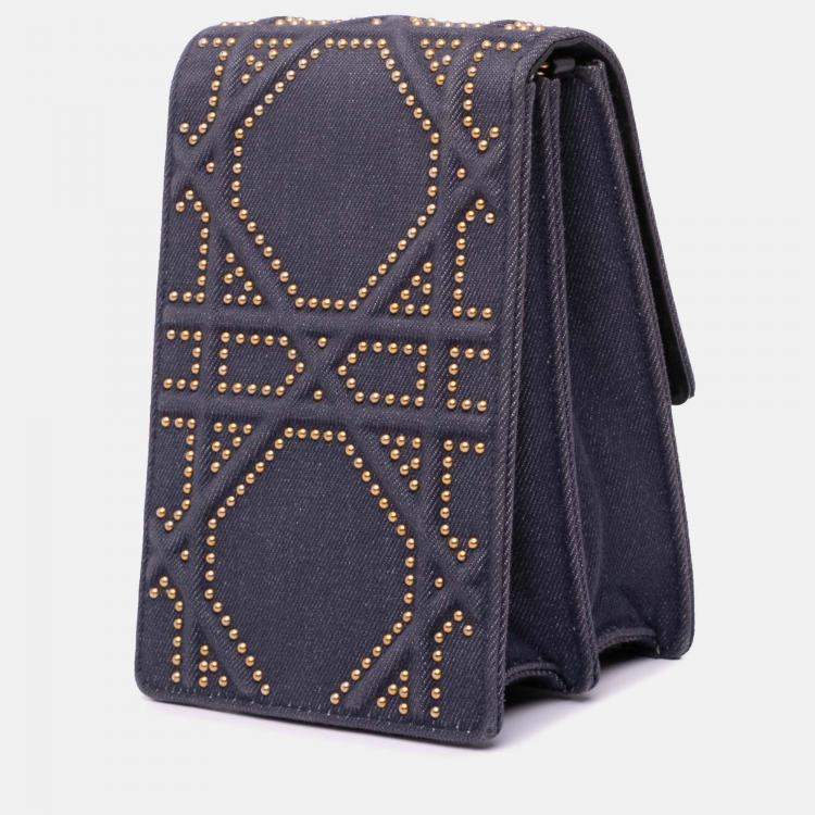Pre Owned Dior Grey Studded Denim Vertical Diorama Crossbody