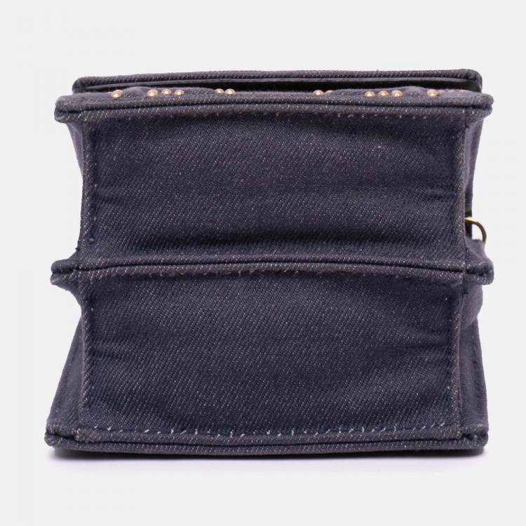 Pre Owned Dior Grey Studded Denim Vertical Diorama Crossbody