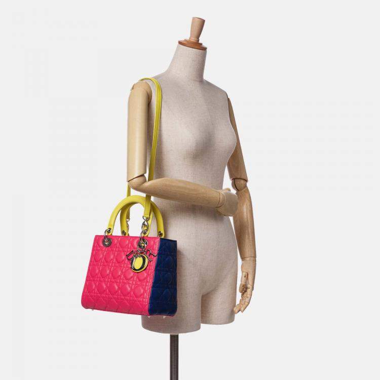 Pre Owned Dior Medium Cannage Lady Dior Pink Tricolor Lambskin Bag