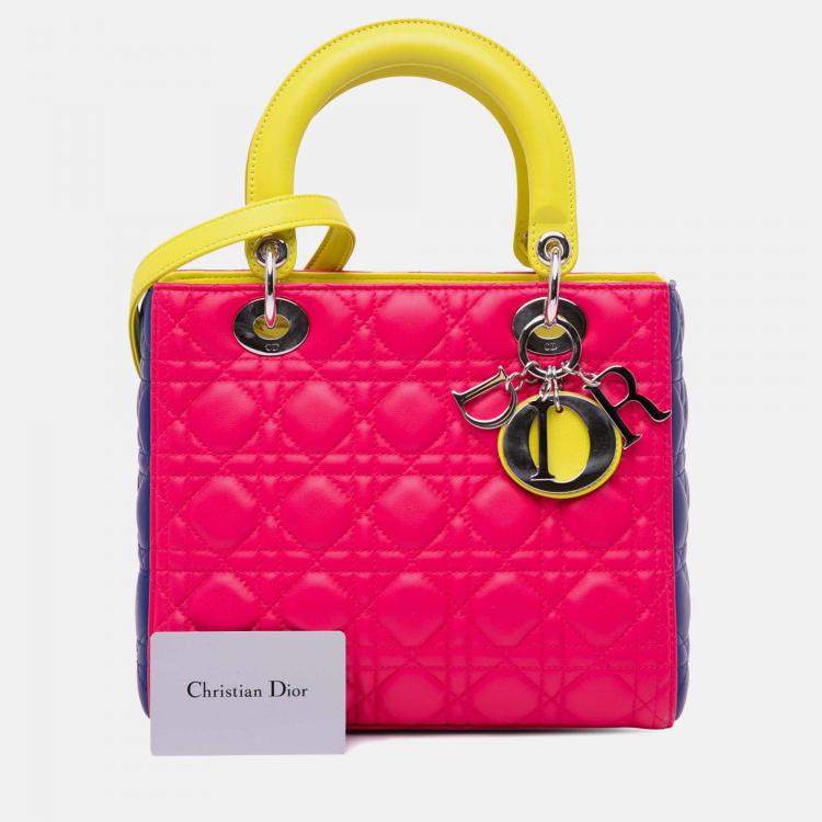 Pre Owned Dior Medium Cannage Lady Dior Pink Tricolor Lambskin Bag