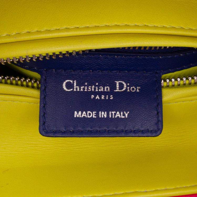 Pre Owned Dior Medium Cannage Lady Dior Pink Tricolor Lambskin Bag