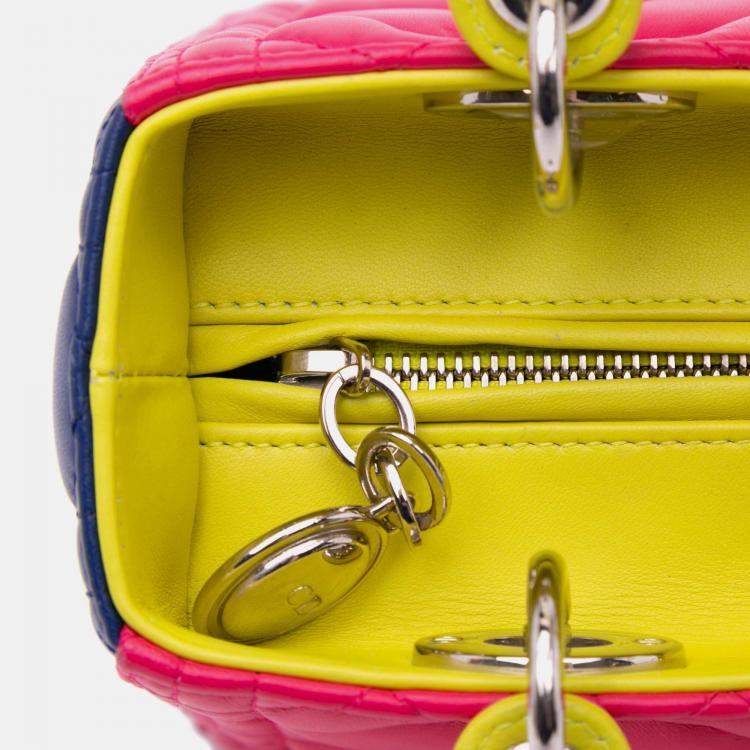 Pre Owned Dior Medium Cannage Lady Dior Pink Tricolor Lambskin Bag