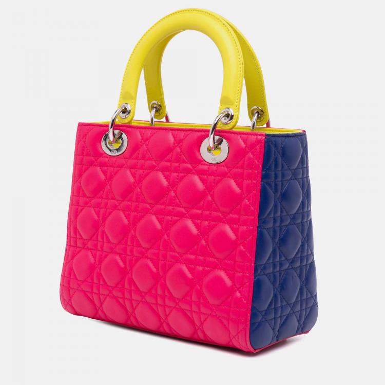 Pre Owned Dior Medium Cannage Lady Dior Pink Tricolor Lambskin Bag