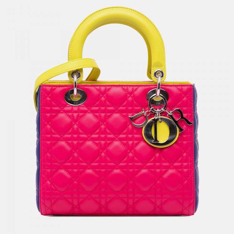 Pre Owned Dior Medium Cannage Lady Dior Pink Tricolor Lambskin Bag