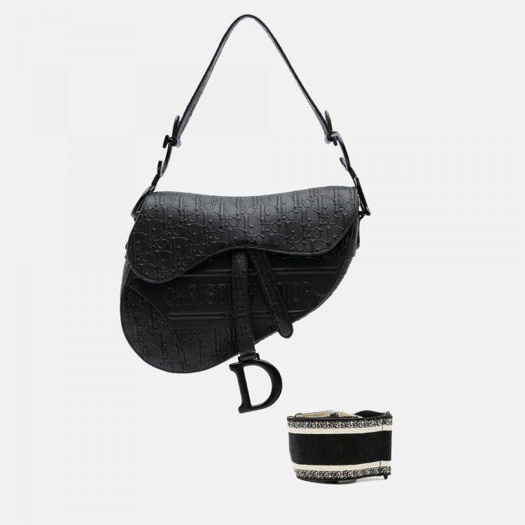 Pre Owned Dior Black Oblique Embossed Calfskin Saddle Bag