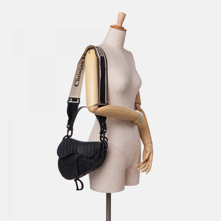 Pre Owned Dior Black Oblique Embossed Calfskin Saddle Bag