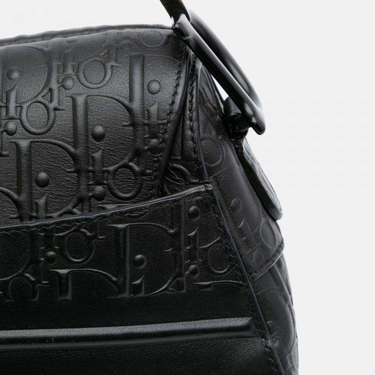 Pre Owned Dior Black Oblique Embossed Calfskin Saddle Bag