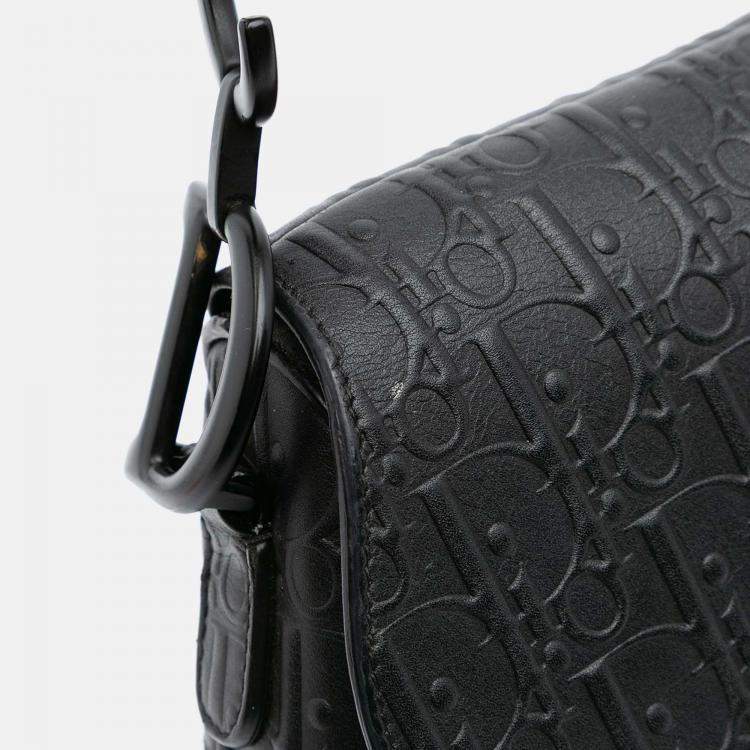 Pre Owned Dior Black Oblique Embossed Calfskin Saddle Bag