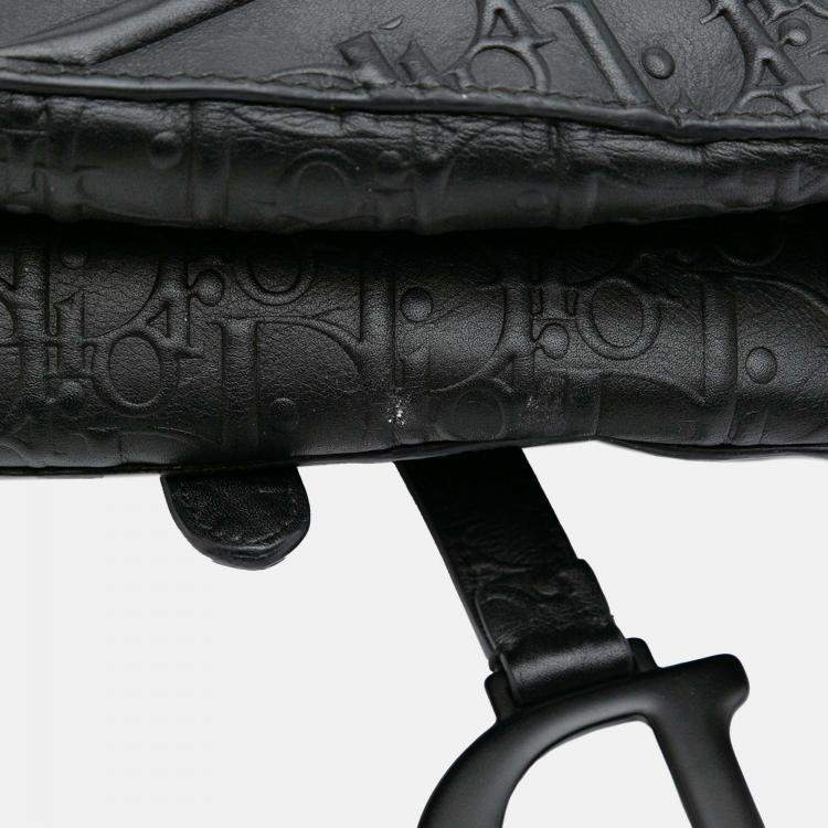 Pre Owned Dior Black Oblique Embossed Calfskin Saddle Bag