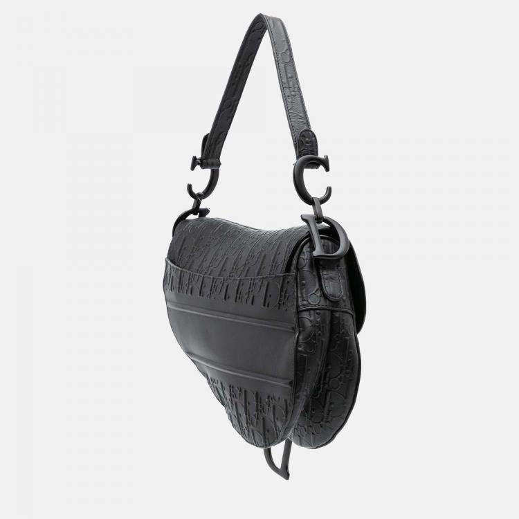 Pre Owned Dior Black Oblique Embossed Calfskin Saddle Bag