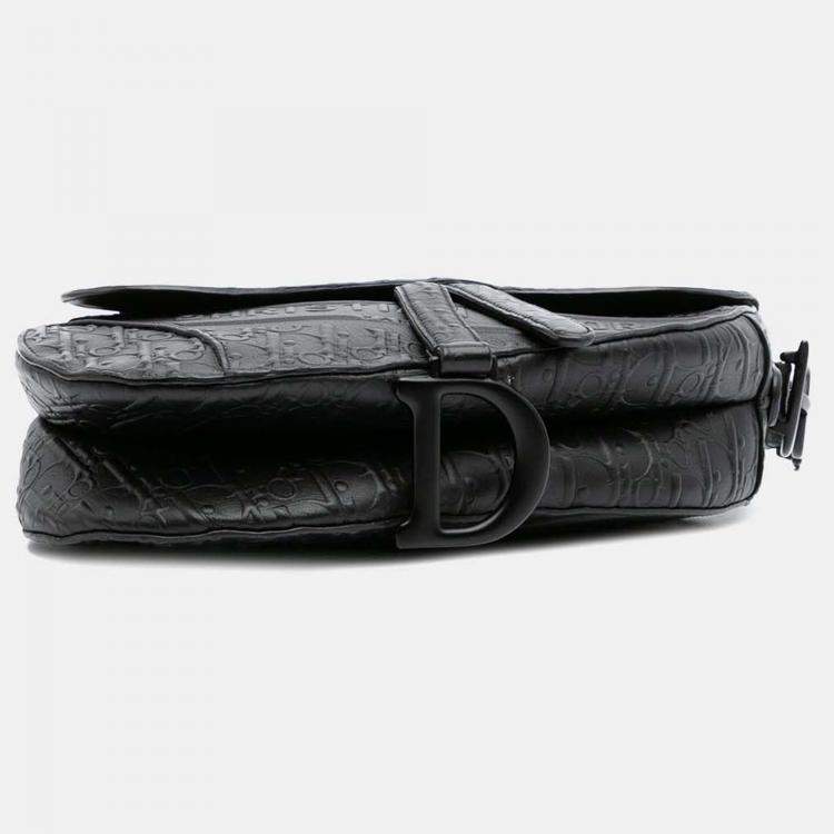 Pre Owned Dior Black Oblique Embossed Calfskin Saddle Bag