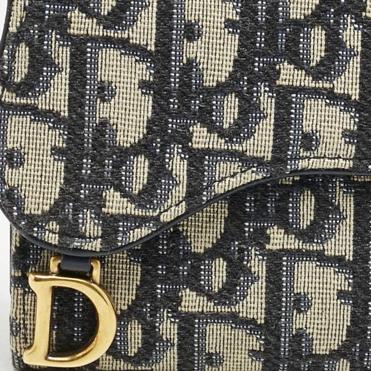 Pre Owned Dior Navy Blue Oblique Canvas Saddle Lotus Wallet