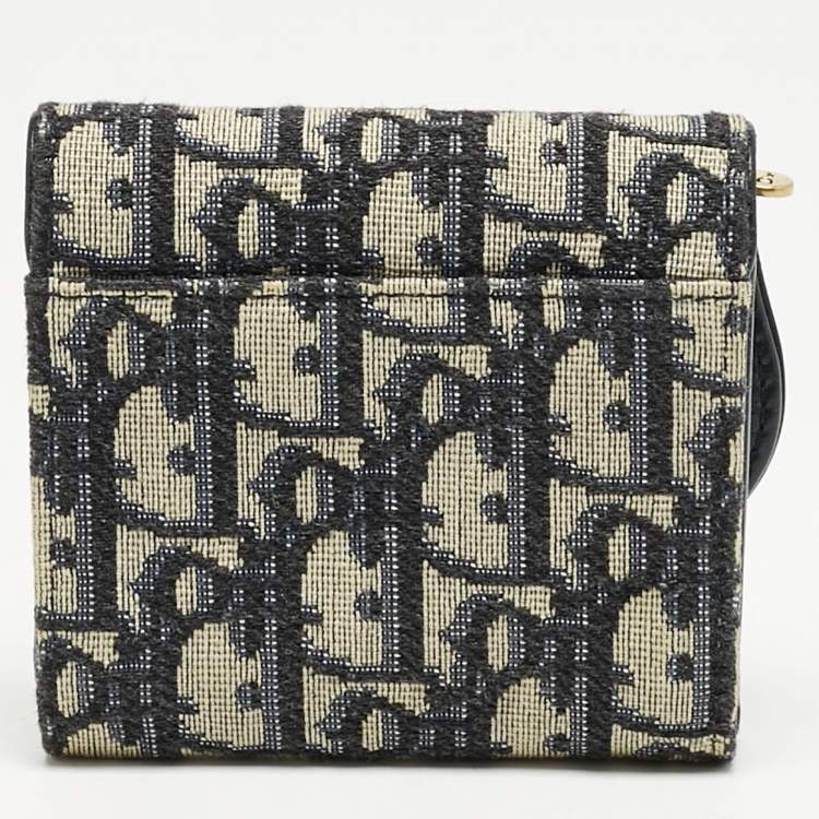 Pre Owned Dior Navy Blue Oblique Canvas Saddle Lotus Wallet