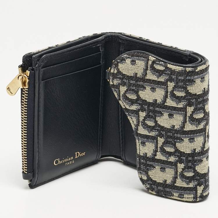 Pre Owned Dior Navy Blue Oblique Canvas Saddle Lotus Wallet