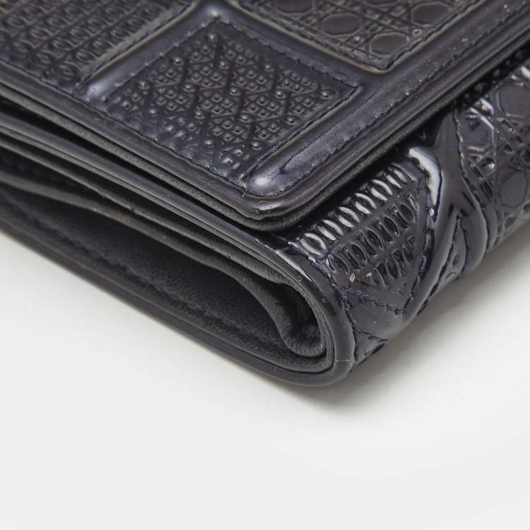 Pre Owned Dior Blue Patent Leather Diorama Trifold Compact Wallet