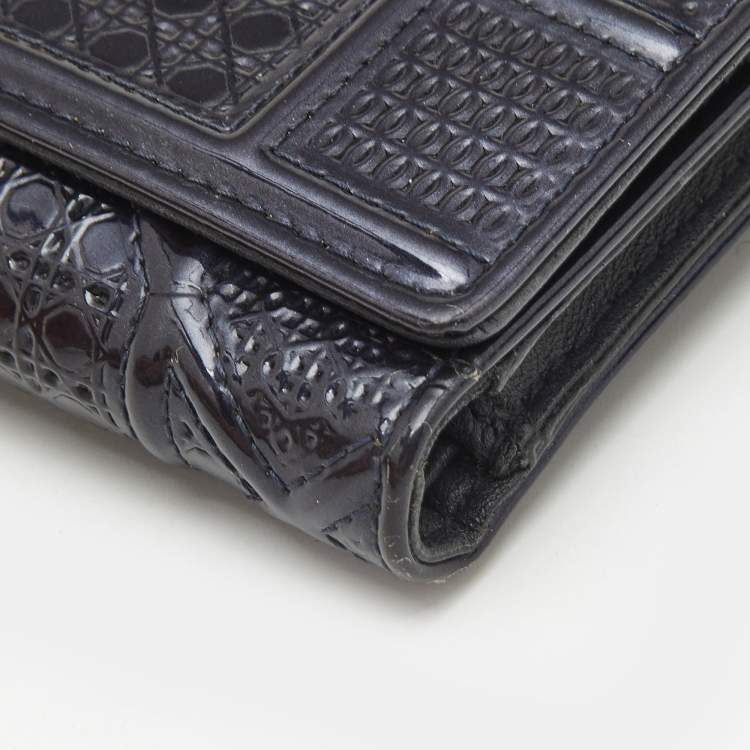 Pre Owned Dior Blue Patent Leather Diorama Trifold Compact Wallet