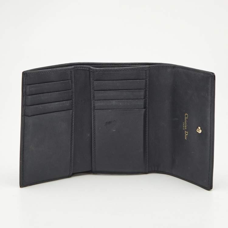Pre Owned Dior Blue Patent Leather Diorama Trifold Compact Wallet