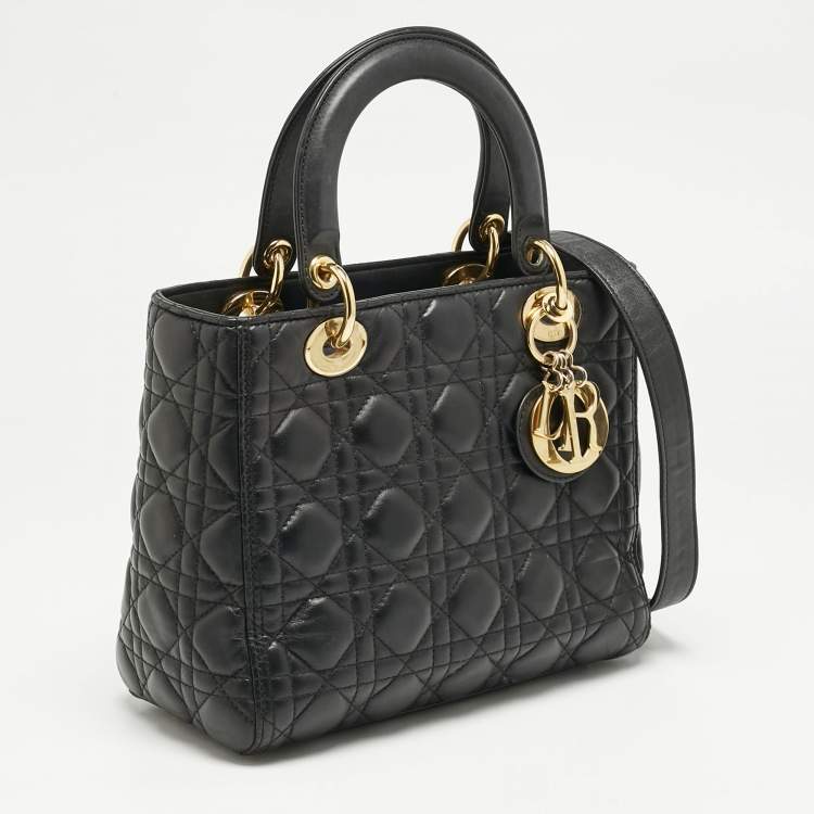 Pre Owned Dior Black Cannage Leather Medium Lady Dior Tote