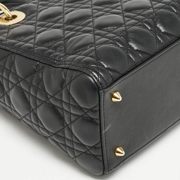 Pre Owned Dior Black Cannage Leather Medium Lady Dior Tote
