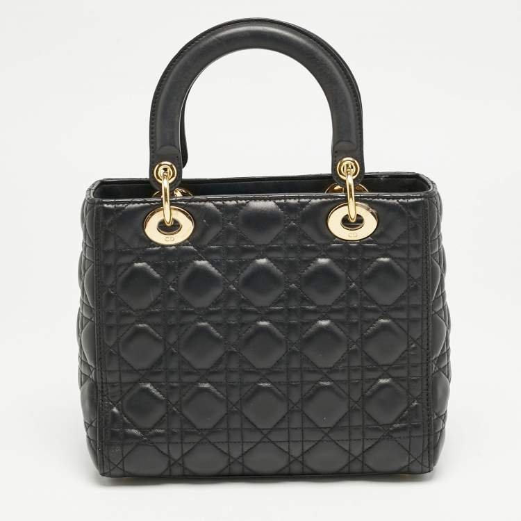 Pre Owned Dior Black Cannage Leather Medium Lady Dior Tote