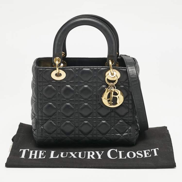 Pre Owned Dior Black Cannage Leather Medium Lady Dior Tote