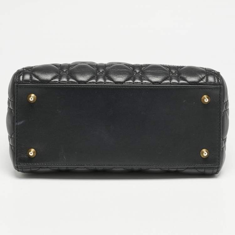 Pre Owned Dior Black Cannage Leather Medium Lady Dior Tote