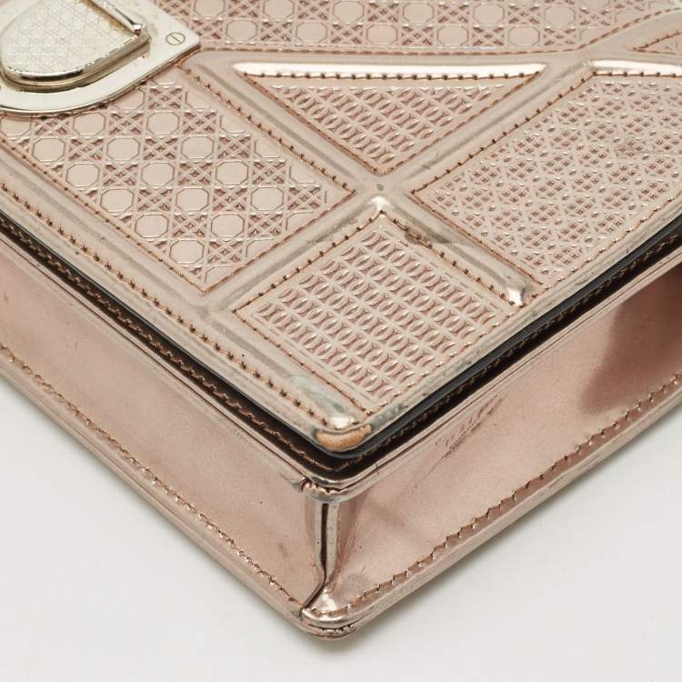 Pre Owned Dior Bronze Microcannage Patent Leather Diorama Wallet on Chain