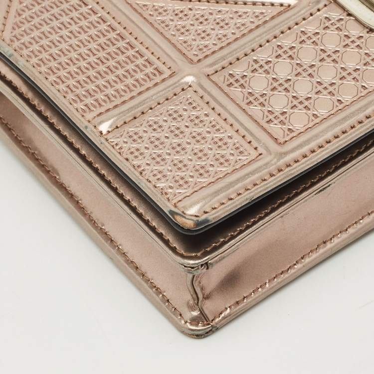 Pre Owned Dior Bronze Microcannage Patent Leather Diorama Wallet on Chain