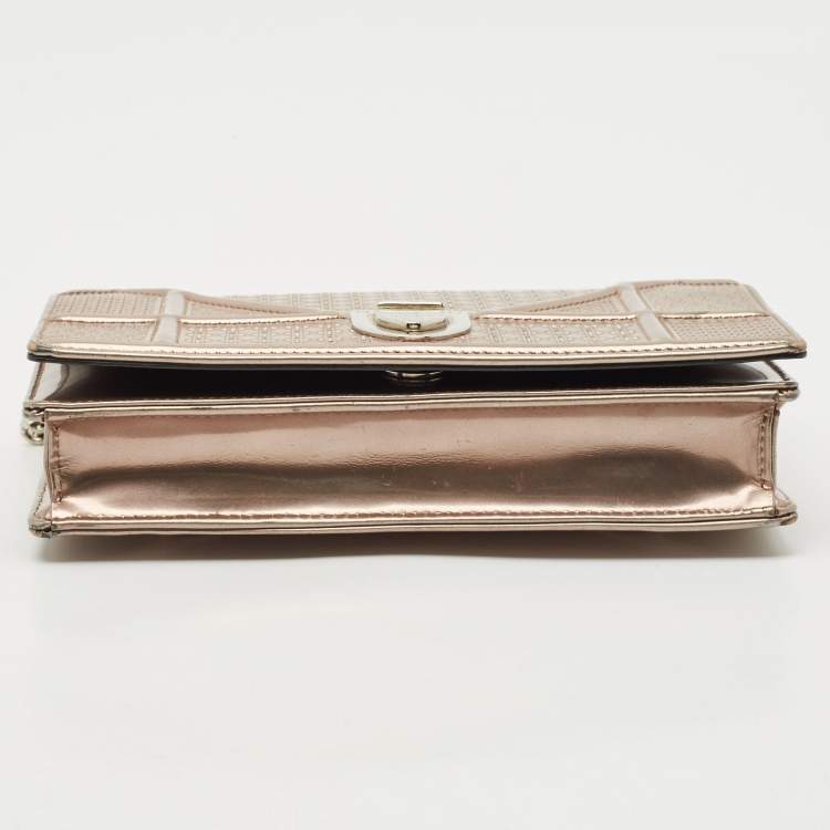 Pre Owned Dior Bronze Microcannage Patent Leather Diorama Wallet on Chain