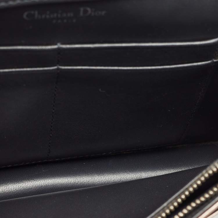 Pre Owned Dior Bronze Microcannage Patent Leather Diorama Wallet on Chain