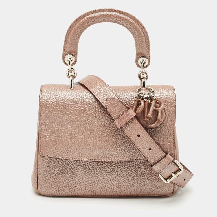Pre Owned Dior Metallic Beige Leather Mini Be Dior Top Handle Bag