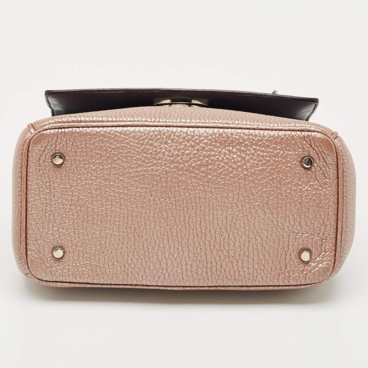 Pre Owned Dior Metallic Beige Leather Mini Be Dior Top Handle Bag