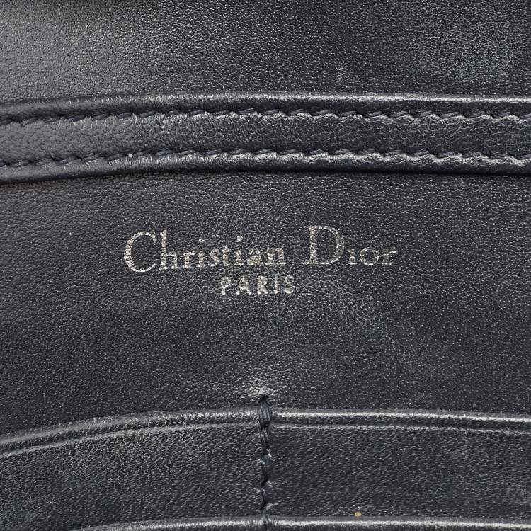 Pre Owned Dior Silver Microcannage Patent Leather Diorama Wallet on Chain