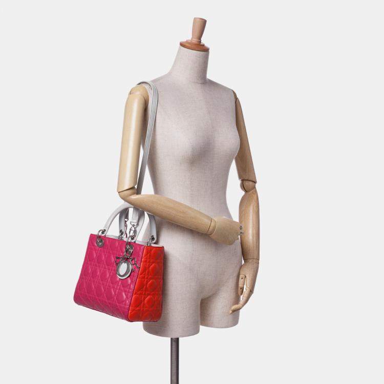 Pre Owned Dior Pink Medium Lambskin Cannage Lady Dior