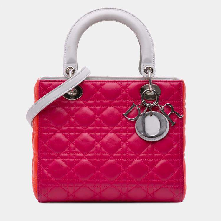 Pre Owned Dior Pink Medium Lambskin Cannage Lady Dior