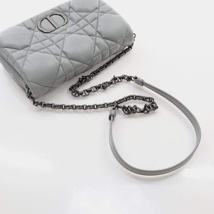Pre Owned Dior Caro Mini Grey Calfskin Leather Shoulder Bag